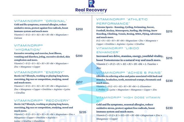 Vitamin Drip Menu