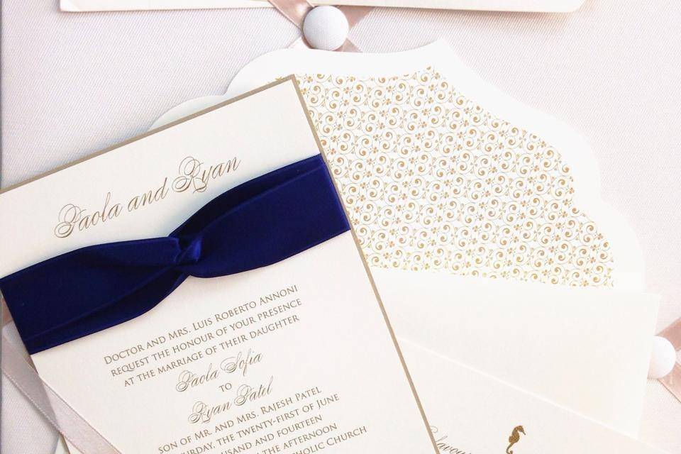 Wedding card with blue ribbon
