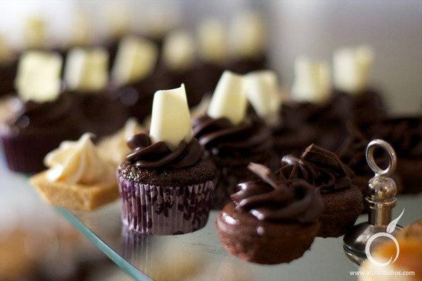 Petits Fours including strawberry chocolate tarts, peanut envy and fallen chocolate souffle.