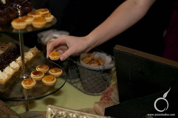 Petit Fours including mini cupcakes, cheesecakes, fallen chocolate souffle.