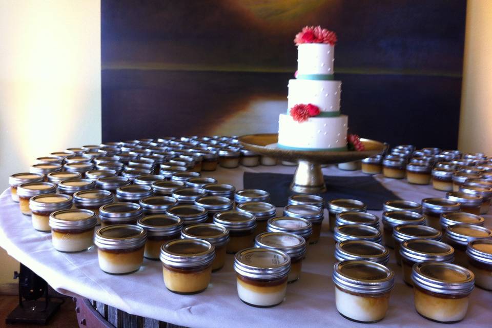 Fresh organic local berries top this unusual cake display.