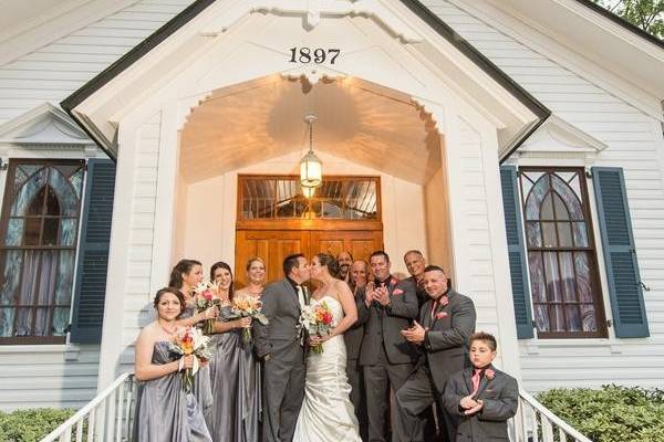 Bridal Party on steps of Chapel