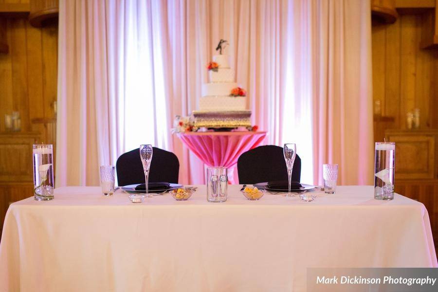 Sweetheart table and elevated cake table