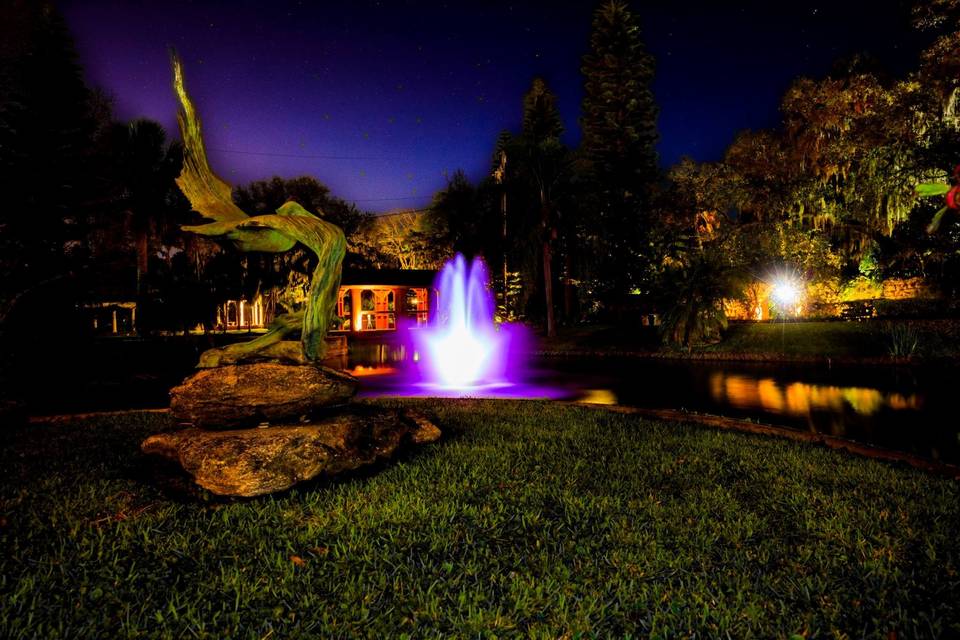 Colored fountain in lake