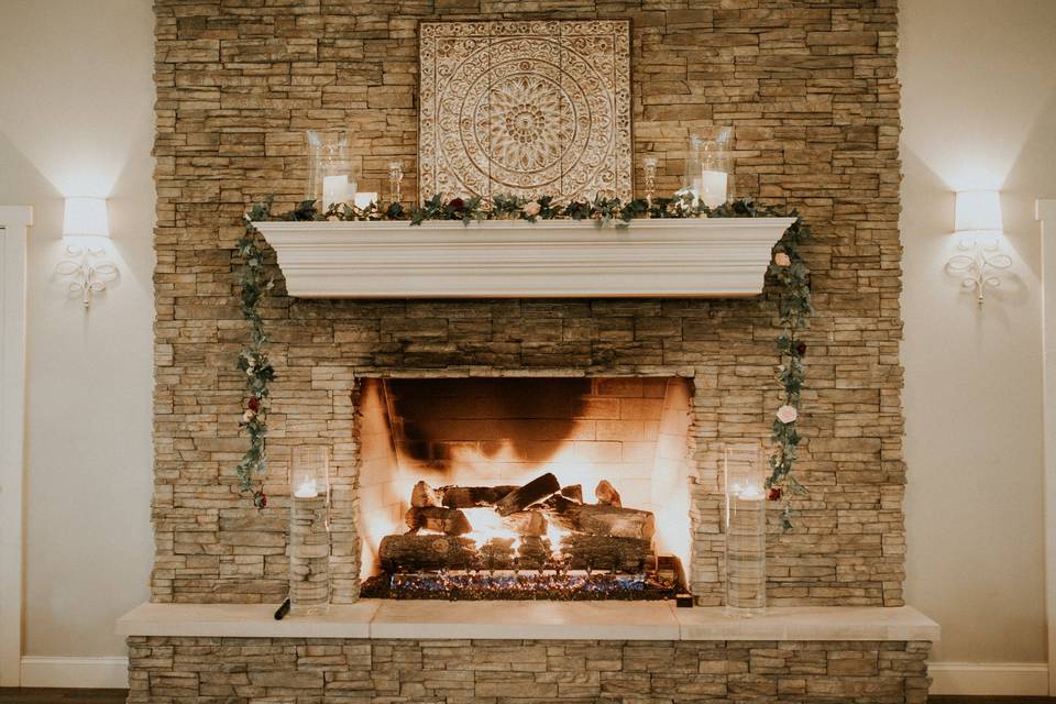 10-foot stone fireplace