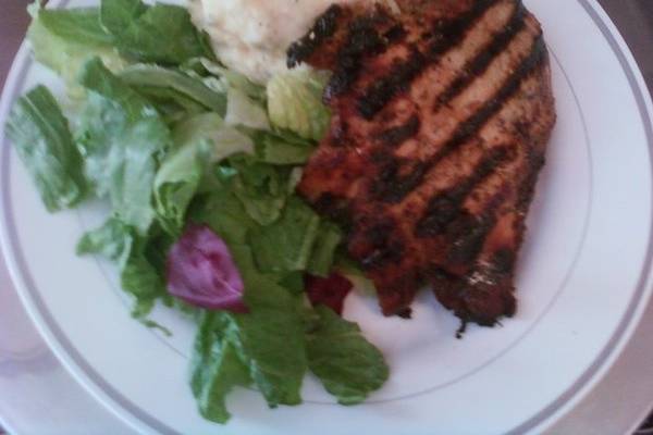 Grilled Maple Chicken Breast with Parmesan Smashed potatoes and Green Salad