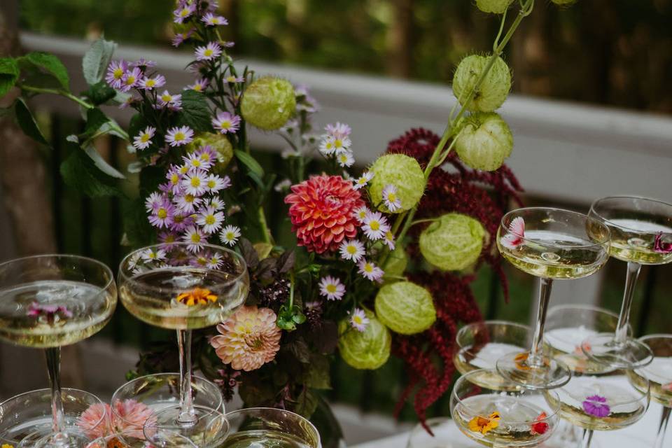 Champagne with edible blooms