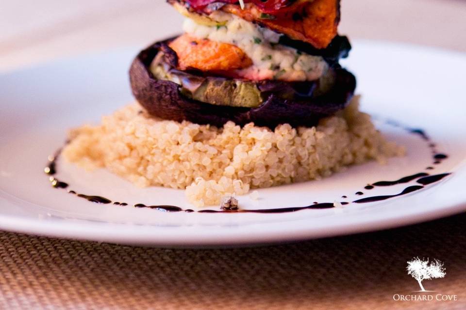 Summer vegetable Napoleon with a quinoa salad base