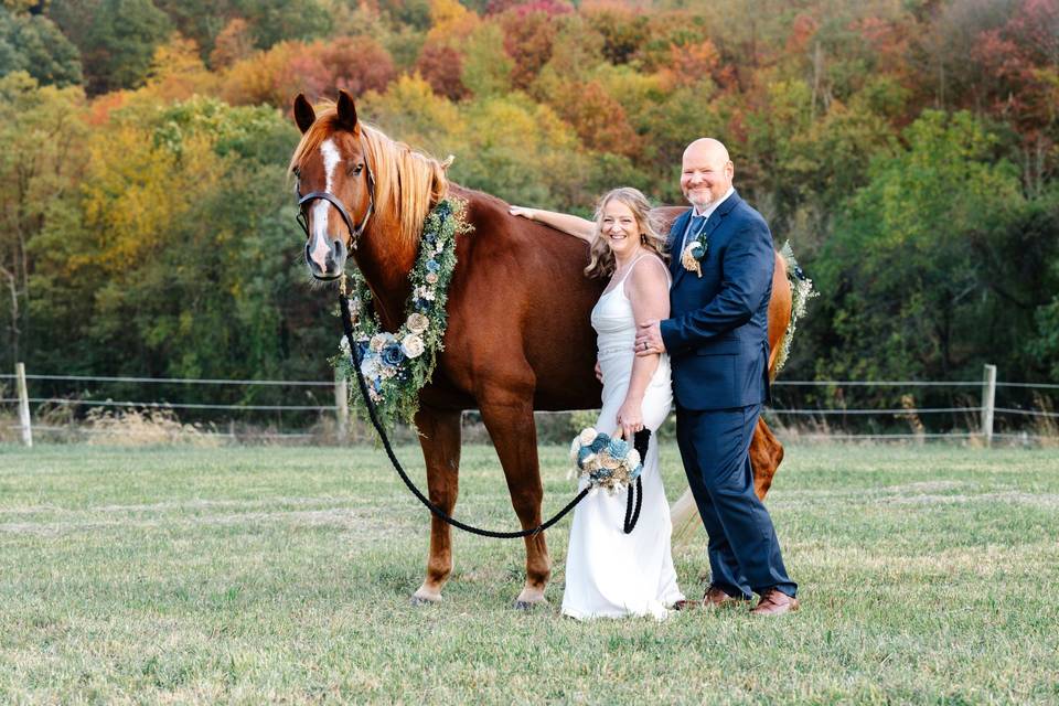 Bride and Groom with Horse