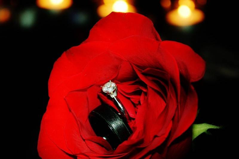Wedding ring inside the rose