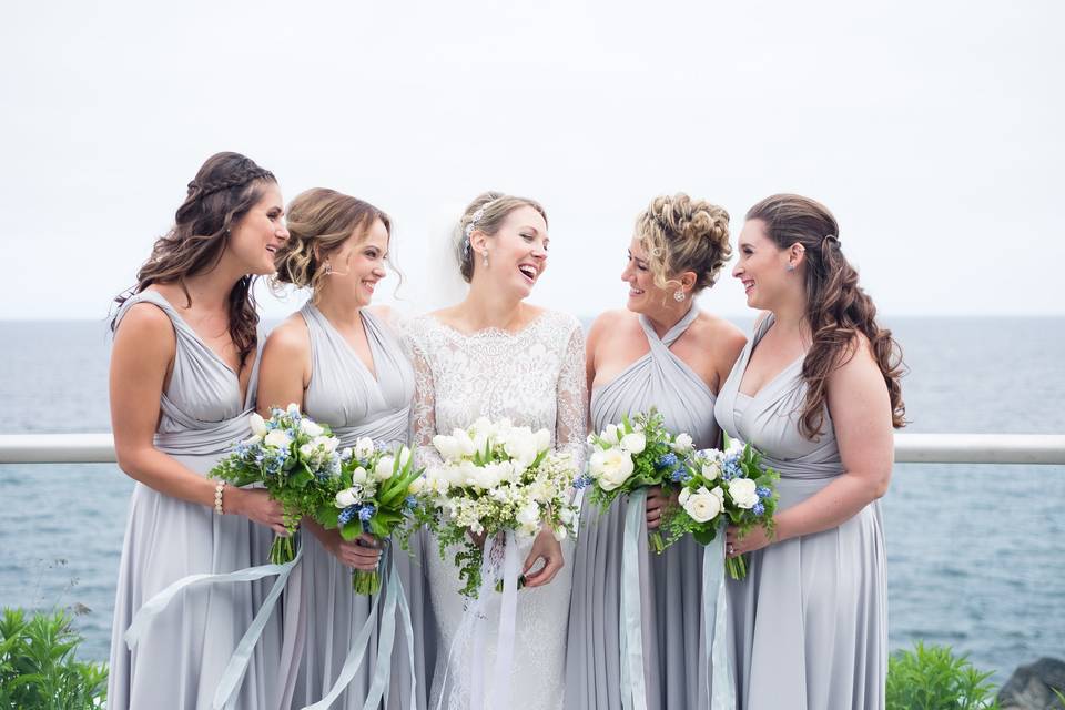 Happy bride and bridesmaids