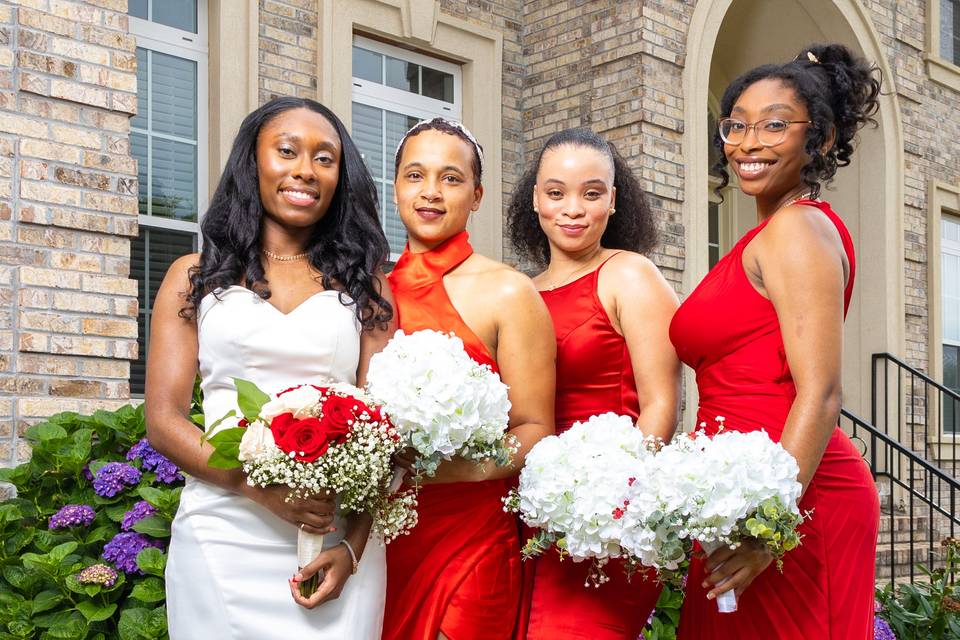 Bride with her bridesmaids