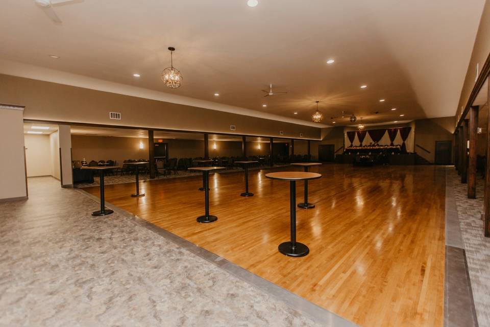 High-top tables in the ballroom