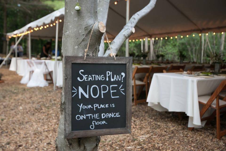 A backyard wedding sign. Photo taken by Agaton Strom