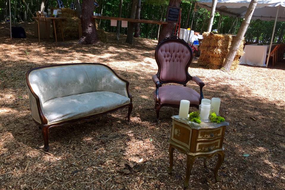 Vintage seating in the woods