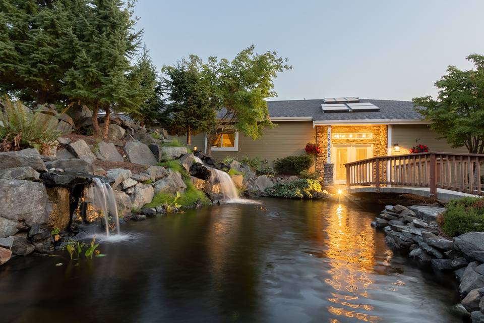 Pond with a bridge