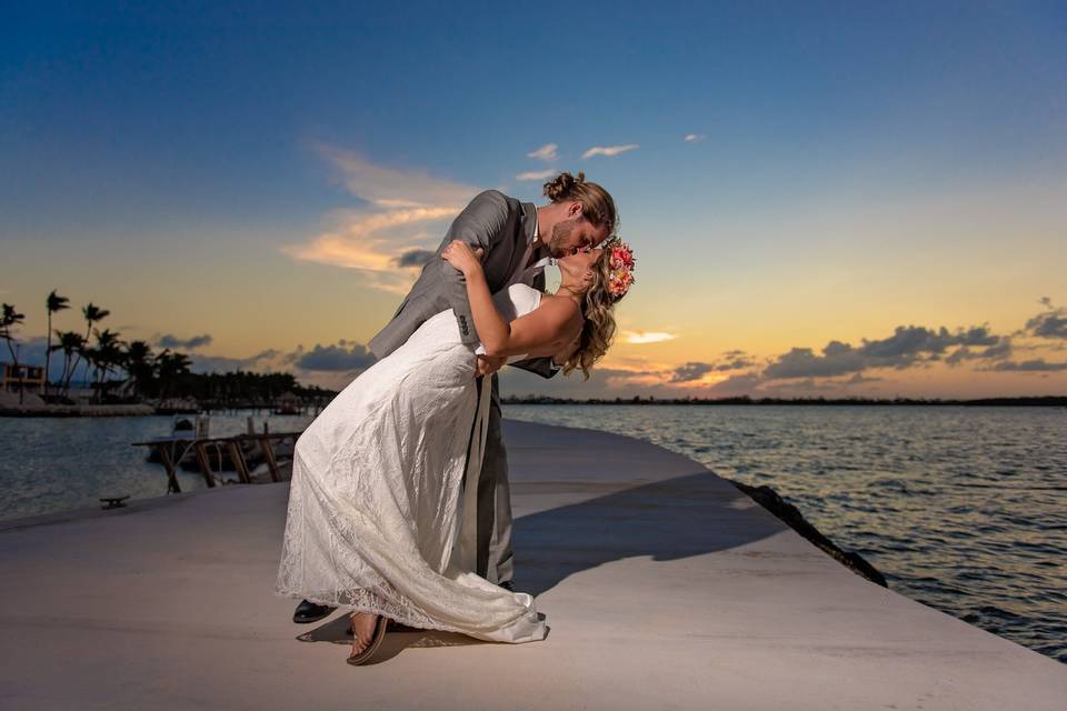 Wedding dip on pier