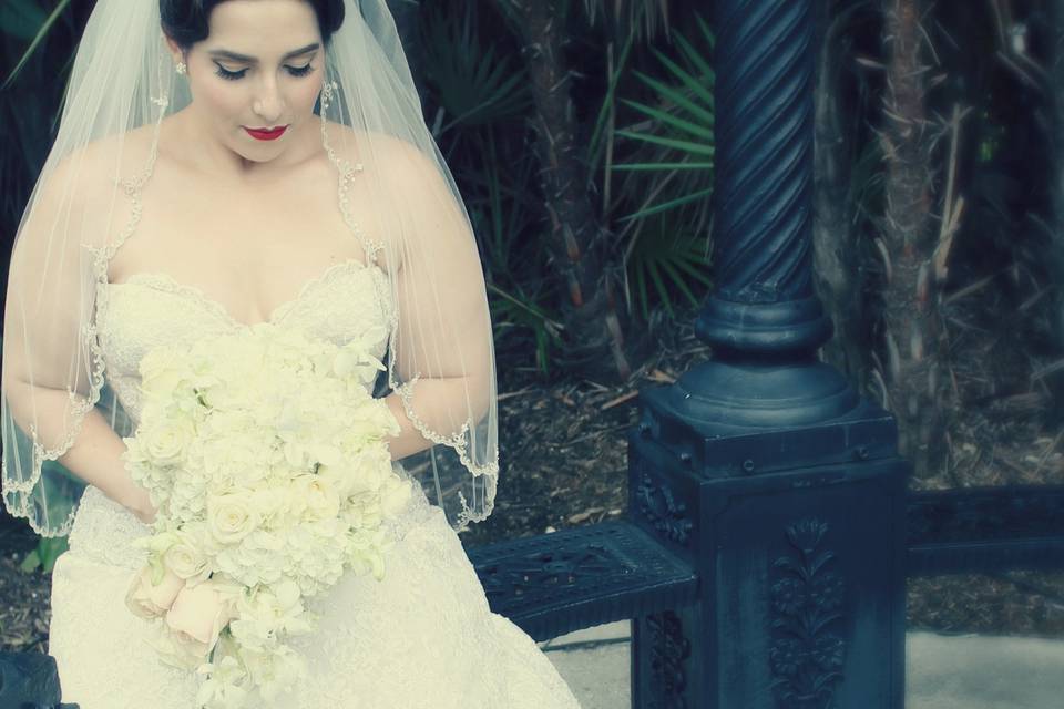 The bride holding her bouquet