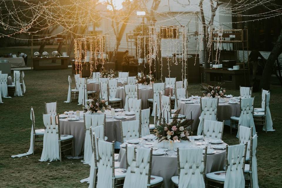 Outdoor reception at sunset