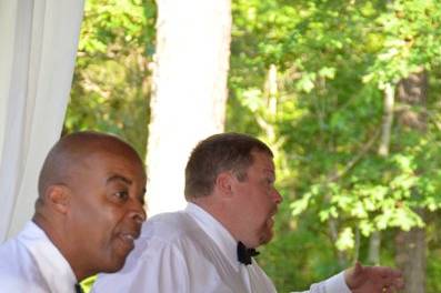 Catering by Design bartenders at a wedding at Shady Wagon Farm in New Hill, North Carolina on a beautiful spring day, 2011