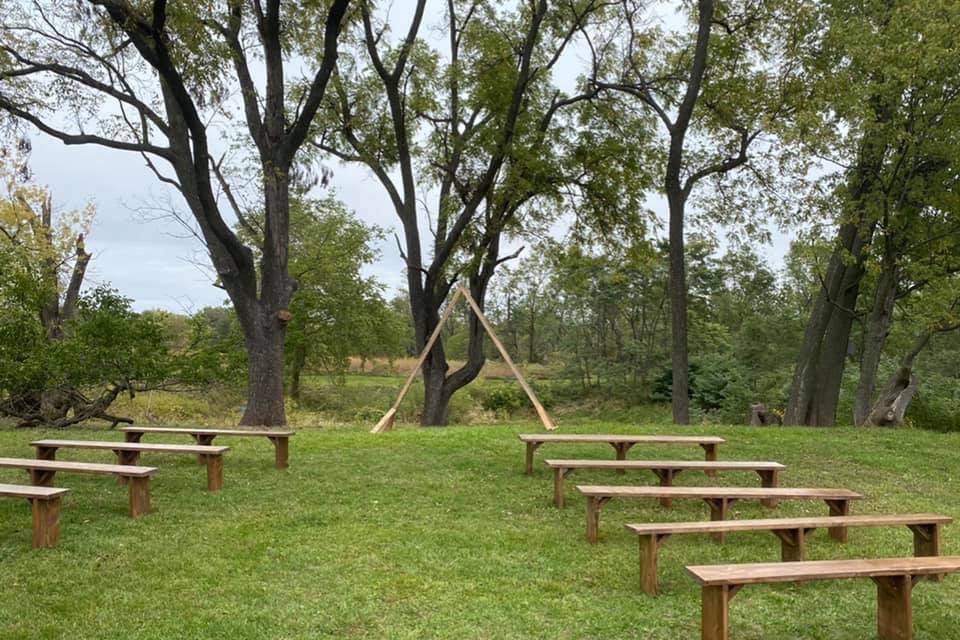 Benches and triangle arch