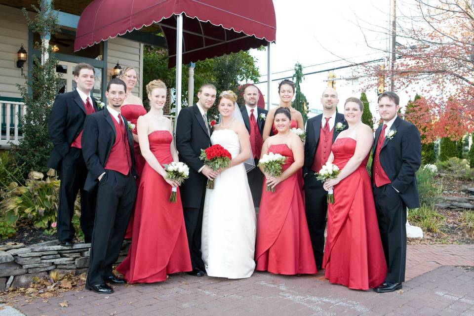 Newlyweds and their wedding party