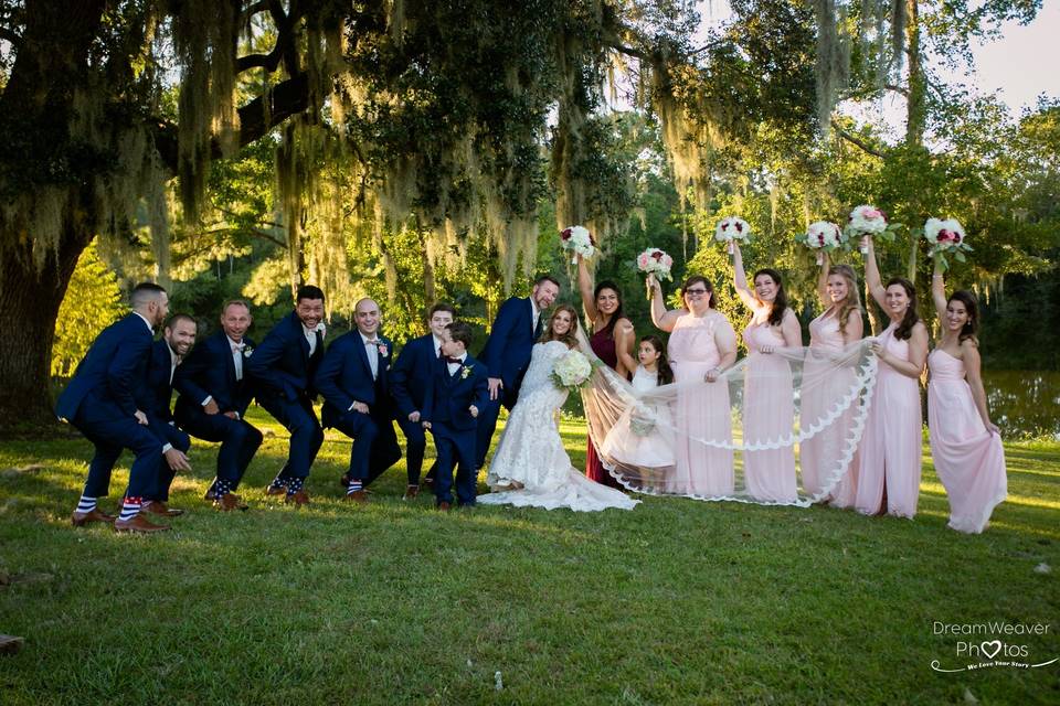 Bridal Party behind The Barn