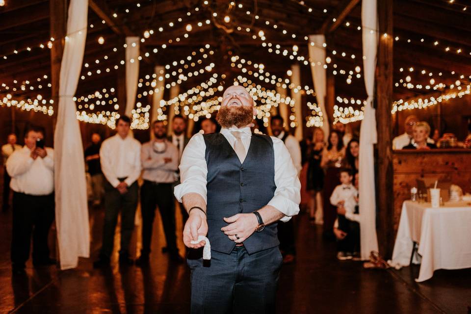 The garter toss at The Barn