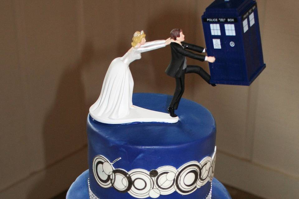 This wedding cake was created for a couple that loved the television show Dr. Who.