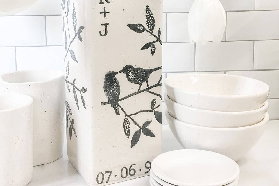 Songbird monogram wedding vase