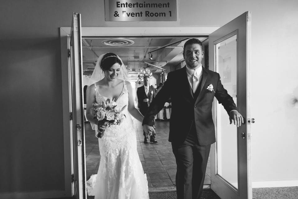 Happy couple making an entrance