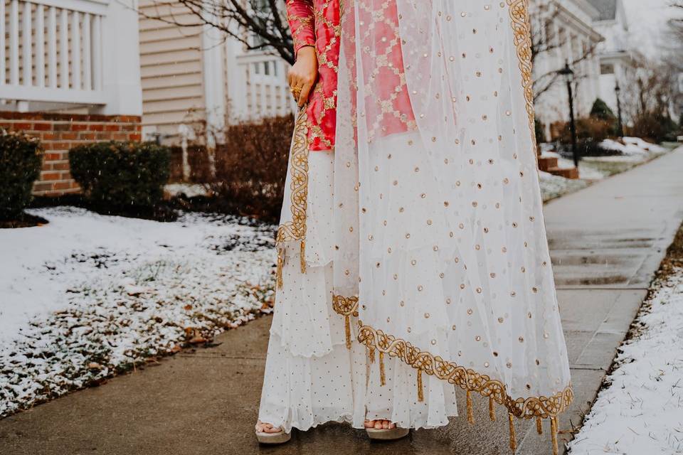 Pink and white sharara suit