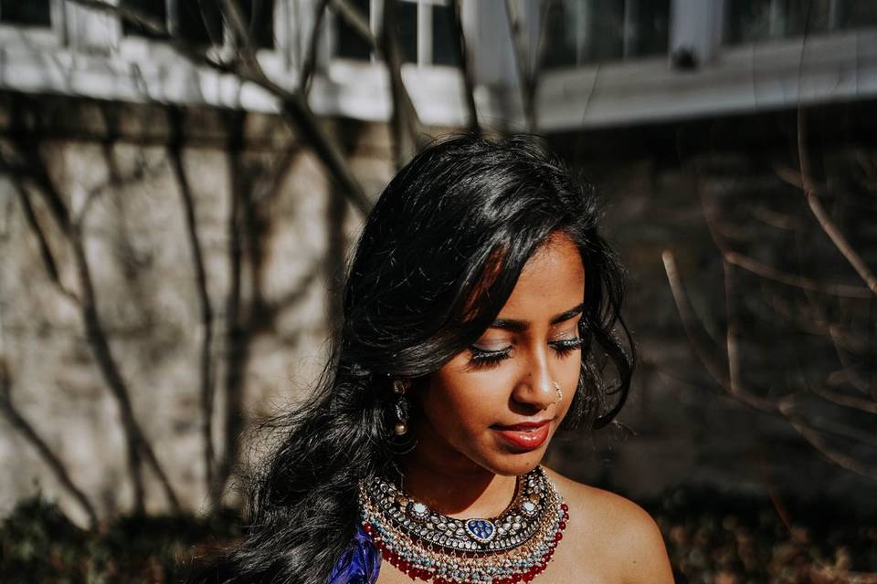 Purple one-shoulder gown