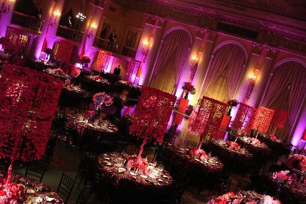 Uplights add texture to a very ornate room and decor at the Biltmore Hotel.