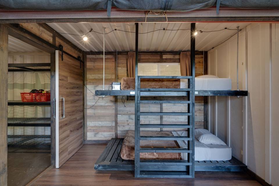 Bunk cabin beds and closet