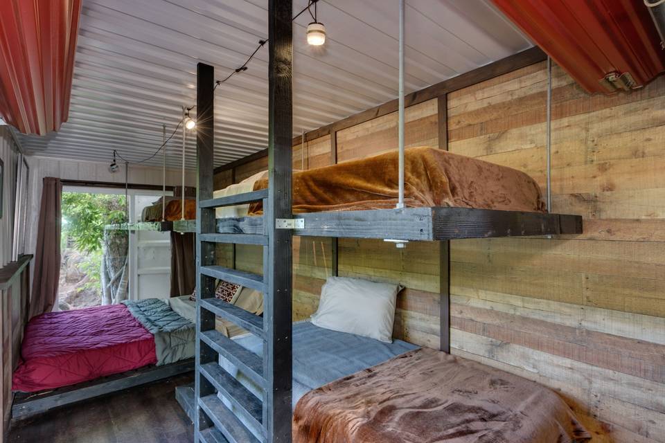 King sized bed and bunkbeds