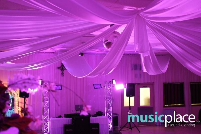 Purple uplighting and ceiling wash