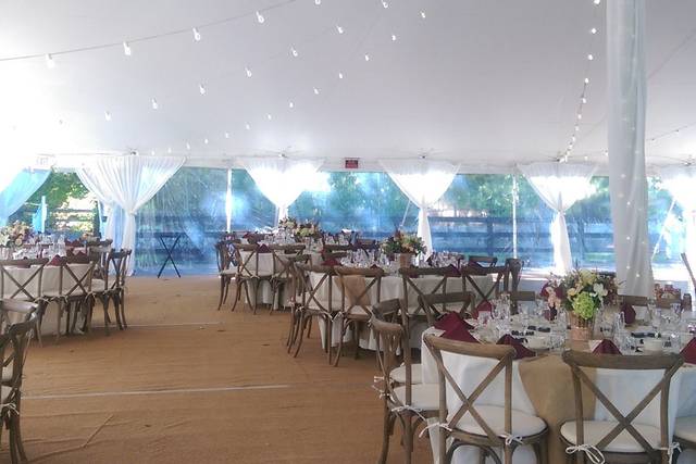 Tent Draping & White String Globe Lights - Valley Tent & Party Rentals