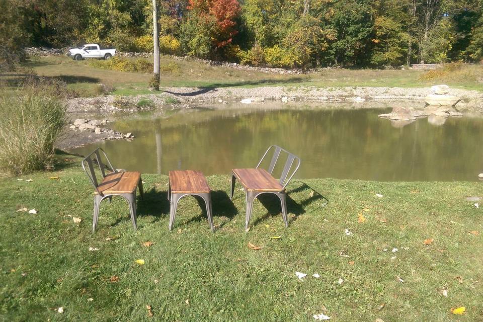 Wooden bench set up