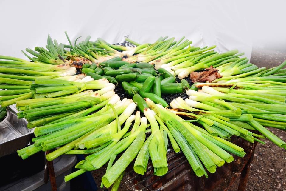 Grilled onion chives and bell pepper