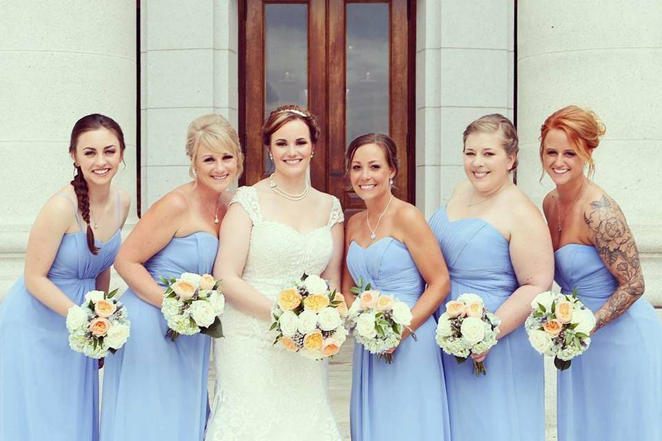 The bride and her bridesmaids