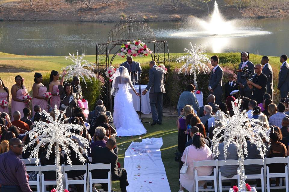 Golf Course Wedding, Crystal Trees and Flowers