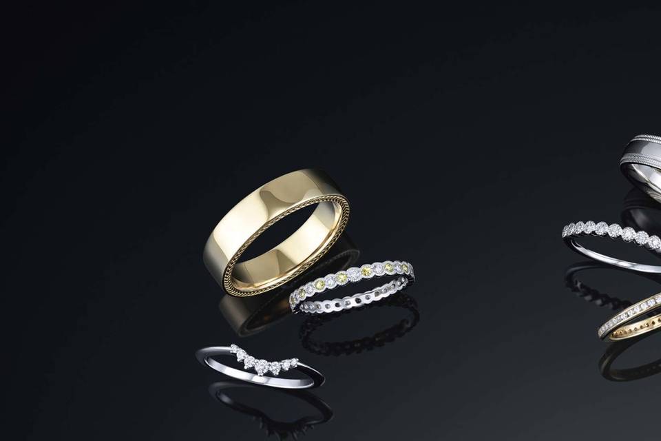 Wedding bands are available in any color of gold, as well as platinum, sterling and alternative metals