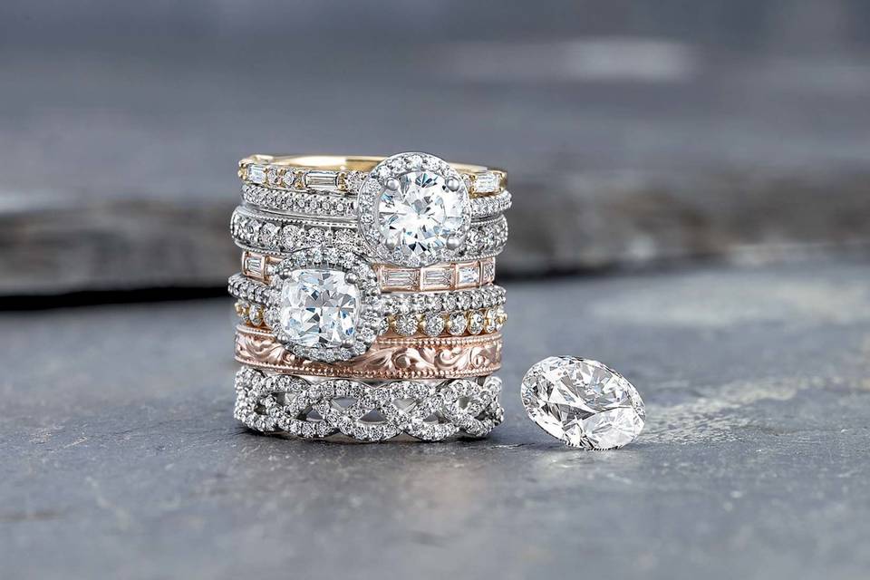 Choose stackable rings to mix metals and styles for a modern and unique look