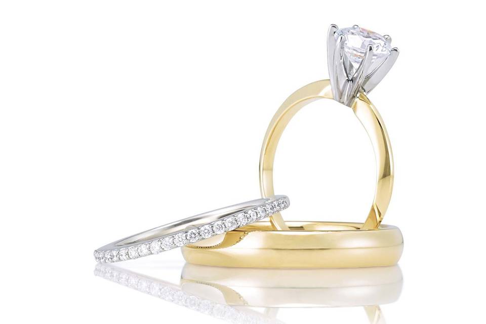 Classic solitaires, accented or solid gold bands are always in style