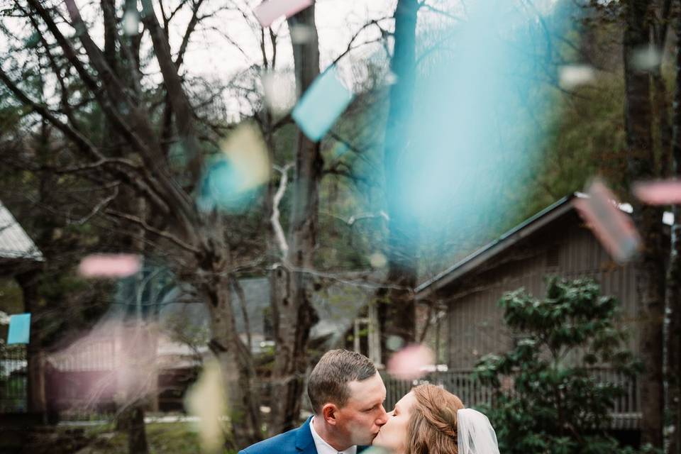 Newlyweds kiss