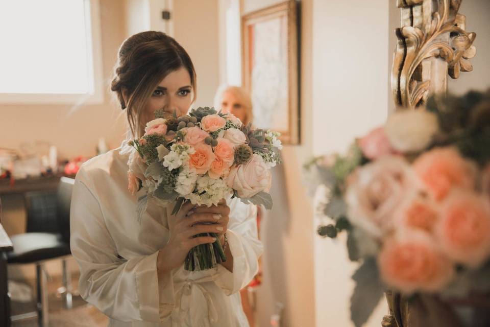 The bride holding bouquet