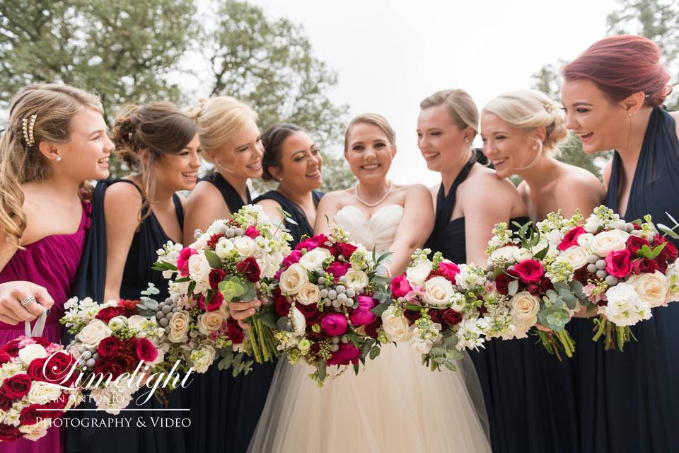 The bride and her bridesmaids