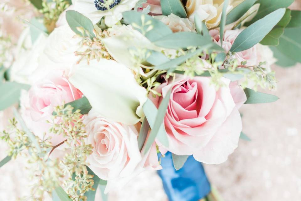 The bride holding bouquet