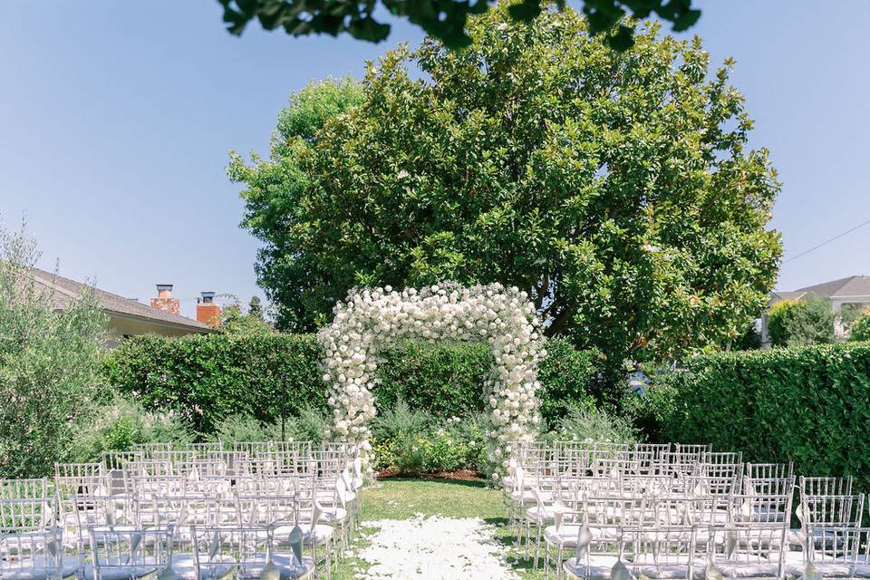 Modern white backyard wedding